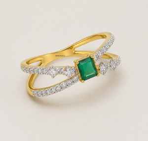 Luxury Square <b>Emerald</b> Gemstone Double Band <b>Ring</b> for Women 10K 14K 18K Gold & 925 <b>Silver</b> 935 <b>Silver</b> Designer Fine Jewelry - Product Image 3