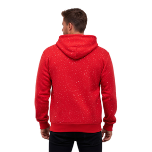 Sudadera con capucha unisex roja lisa con cremallera, forro polar personalizado, estilo casual urbano, holgada con bolsillo canguro - Product Image 5