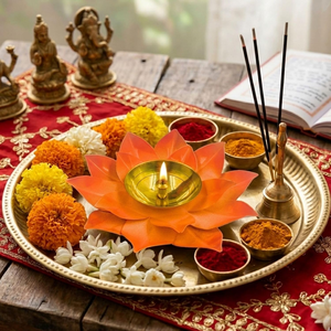 Lotus Flower Oil Lamp Candle Holder Decorative Indian Diya <b>Copper</b> Finish Traditional Home Decor Festival Tabletop <b>Ornament</b> - Product Image 6