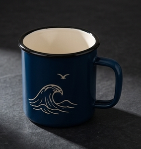 Premium Dark Blue Iron Enamel <b>Camp</b> Mug Custom Ocean Wave and Seagull Graphic Design Shatterproof Metal Coffee <b>Cup</b> for Hiking - Product Image 2