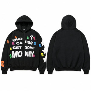 Sweat à capuche zippé oversize pour homme en coton French Terry, style streetwear imprimé, respirant, tricoté, style automne - Product Image 1