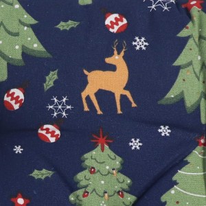 Coussin de chaise matelassé imprimé Noël, bleu marine, motif rennes et sapins, en coton, pour la décoration de Noël à la maison. - Product Image 4