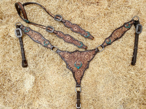 Ensemble de bridon Hackamore à traction latérale de qualité supérieure avec têtière simple tressée sans mors et harnais de poitrine - Product Image 1