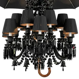 Lámpara de Techo de Cristal Importada de 12 Luces, Diseño de Sombrilla de Cristal Negro de Lujo, para Decoración de Hoteles, Villas y Hogares - Product Image 4