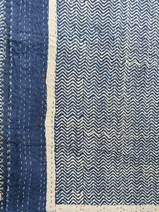 Traditional Hand Stitched Cotton Kantha Quilt Geometric Pattern Blue All Season Home Decor <b>Folded</b> - Product Image 4