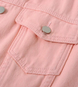 Chaqueta vaquera rosa oversize de fabricante, con cuello clásico y bolsillos en el pecho, lavado suave, para mujer - Product Image 3