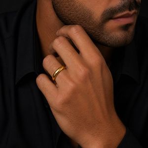 Mens 18KT Yellow Gold Classic Plain Wedding Band <b>Ring</b> High Polish Smooth Dome Comfort Fit Minimalist Daily Wear Gift Jewelry - Product Image 5