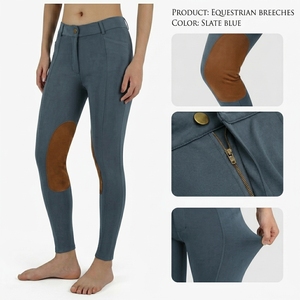 Women's <b>High</b> Waist Riding Pants Full Length Four-Way Stretch Knitted With <b>Knee</b> Patches Brown Equestrian Tights Riding Leggings - Product Image 4