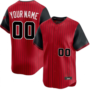 Colorful Baseball Jersey Uniform Youth Sports Red Color With Stripes <b>Button</b> Closure <b>Half</b> Sleeve Soft and Durable <b>Shirt</b> - Product Image 1
