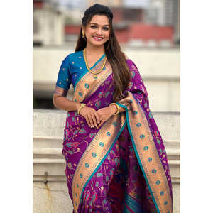 Sari en soie Paithani Jaal avec détails tissés Zari, tenue ethnique traditionnelle indienne et pakistanaise - Product Image 2
