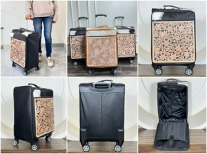 Sac de voyage à roulettes en cuir de vachette véritable fait main, nouvelle collection, durable, antivol, avec fermeture éclair, idéal pour les voyages - Product Image 3