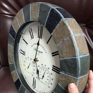 Stone gate Wall <b>Clock</b> Thermometer Outdoor Indoor Decorative <b>Clock</b> with Built in Temperature Display Weather-Resistant - Product Image 2