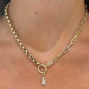 Pendentif Lettre Initiale Minimaliste, Bijou Fin de Luxe, Diamant de Laboratoire Rond Taille Pavé Scintillant, Charme Éclatant en Or Massif 14K 18K - Product Image 6