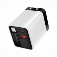Chargeur USB C GaN 65W Pliable avec Câble Rétractable, Adaptateur Double Port PD QC3.0 pour Charge Rapide iPhone Ordinateur Portable Voyage