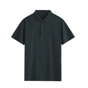Chemise à manches courtes noire pour homme, couleur unie, tissu tricoté en polyester, décontractée, respirante, coupe classique - Product Image 3