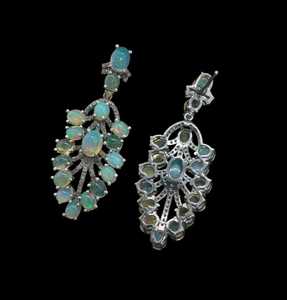 Natural Ethiopian <b>Opal</b> Diamond <b>Earring</b> Pave Diamond <b>Earrings</b> 925 Sterling Silver Handmade Oxidized Dongle Diamond <b>Earring</b> Gift F - Product Image 2