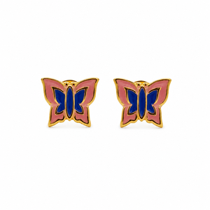 Boucles d'oreilles clous papillon en or jaune 18 carats pour femme, émail poli miroir, bijoux de créateur pour usage quotidien et soirées, cadeau - Product Image 2