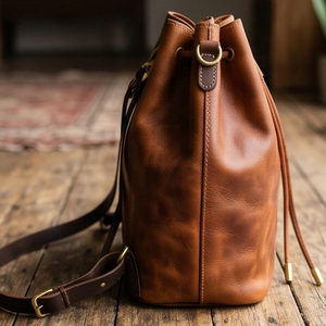 Unisex Genuine Leather <b>Drawstring</b> <b>Backpack</b> Vintage Style Durable Daily Use Sports Leather <b>Drawstring</b> Bags Shoe <b>Backpack</b> Unisex - Product Image 5