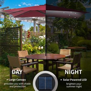 Ombrellone a braccio solare a LED da 2,7 m per esterni, con manovella, rosso, per patio, tavolo, ombreggiatura, raggio di 3 m, per cortili, ristoranti, mercati - Product Image 4