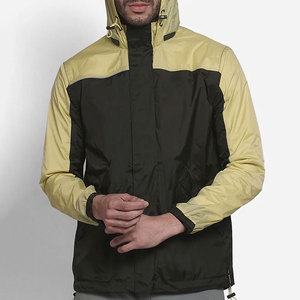 <b>Men's</b> Yellow Black Hooded Puffer <b>Jacket</b> Windproof Zipper Closure Polyester Shell Casual Outdoor Autumn Wear Rain <b>Jacket</b> - Product Image 1