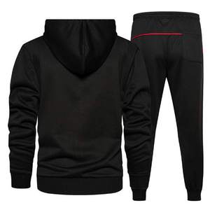 Survêtement à capuche pour homme, noir et rouge, avec blocs de couleur, sweat-shirt à fermeture éclair à manches longues, pantalon de jogging, style sportif, vêtements d'automne - Product Image 4