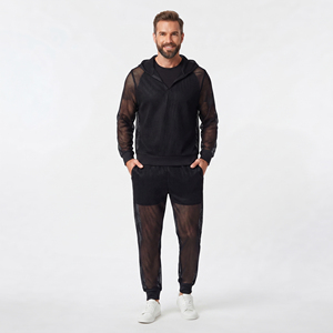 Men Mesh Polyester Tracksuit Summer Beachwear Swim Sheer Mesh Track Suits Men's Night Clubwear Transparent Tracksuits Mens - Product Image 3