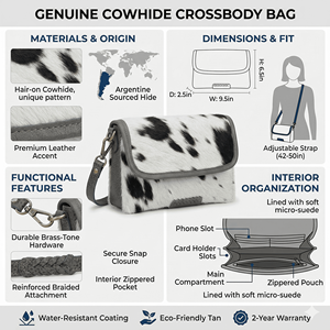 Bolso Bandolera de Cuero Genuino con Detalles en Pelo de Vaca, Origen Argentino, Cierre de Botón Seguro, Correa Trenzada Premium, Estilo Vintage para Dama - Product Image 2