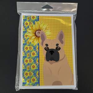 Summer Sunflowers <b>and</b> Fawn French Bulldog Whimsical A7 Size 5x7 Pack 8 Blank <b>Note</b> <b>Cards</b> with Envelopes for <b>Greetings</b> - Product Image 3
