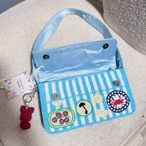 Bolso Rectangular Bordado a Mano de Algodón YUCI con Diseño de Mariscos y Limón, Bolso de Lona Azul a Rayas - Product Image 4