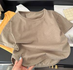 Camiseta de Manga Corta de Algodón Puro para Niños y Niñas, 160g, Tejido de Punto, Diseño Sólido, Casual, Venta al Por Mayor - Product Image 4