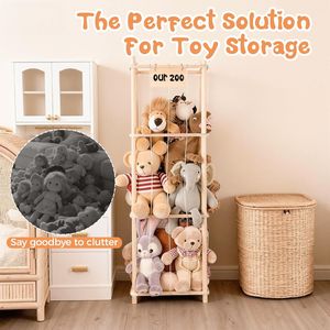 Organizzatore in Legno per Peluche a Tema Zoo con Corde Elastiche, Salvaspazio per Giocattoli e Organizzazione per Bambini - Product Image 4