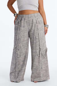 Pantalon cargo gris délavé sur mesure à jambe large avec détails de sangle, style streetwear, fournisseur OEM, pantalons et jupes pour hommes - Product Image 5