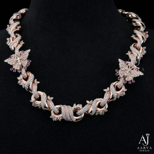 สร้อยคอ AARVA JEWELS รุ่น Butterfly Cuban Link ประดับเพชรโมอิสซาไนต์ เงินแท้ 925 ชุบทองคำสีกุหลาบ ดีไซน์แบบ Claw Setting หรูหรา ประดับเพชรเต็มเส้น - Product Image 1
