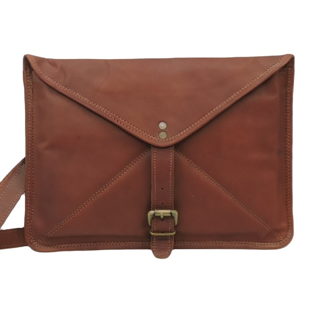 Customizable Genuine Goat Leather Tablet Case Vintage Brown Cross Body Small Sling Bag Daily Use Easy to Carry Office Sleeve