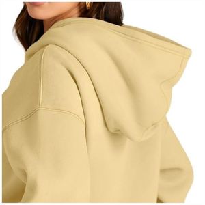 Sweat à capuche pour femme en molleton tricoté 100% coton, respirant, coupe-vent, écologique, oversize, à manches longues et épaules tombantes, avec fermeture avant - Product Image 3