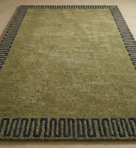 Best Selling Abstract <b>Moss</b> Green Hand Tufted Wool Non-Slip Area Rug with Contemporary Navy Border for Home Hotel Office Decor - Product Image 1