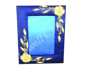Elegant Blue Wooden Zari Embroidery Photo <b>Frame</b> Pictures <b>Frames</b> <b>Gold</b> Floral Embroidery Handmade Rectangular Tabletop Vertical - Product Image 2