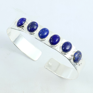 Top Quality Handmade 925 Sterling Silver Natural Lapis Lazuli Gemstone Multi <b>Stone</b> Oval Cabochon Statement Cuff Bangle <b>Bracelet</b> - Product Image 5