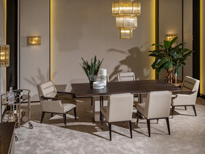 Modern Solid Teak Wood <b>Dining</b> Room Set Marble <b>Top</b> 6 Chairs Rectangle <b>Table</b> Minimalist Scandinavian Villa Home Furniture - Product Image 2