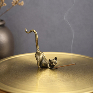 Porte-encens vintage en alliage mignon en forme de chat étiré - Product Image 2