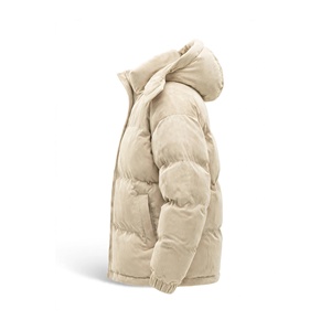 Unisex Custom Color Corduroy Puffer <b>Jacket</b> Winter Thick Zipper Closure Hooded Stand Collar Casual Solid Color Loose Fit Short Le - Product Image 4