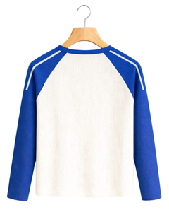 Custom Blue <b>White</b> Raglan Long Sleeve T Shirt Men Ribbed Cotton Casual Contrast Crew Neck Baseball <b>Tee</b> OEM Manufacturer Supplier - Product Image 2