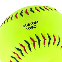Bola Lempar Lembut Logo Kustom Bercahaya Kuning dengan Jahitan Merah dan Biru Ukuran Standar untuk Latihan