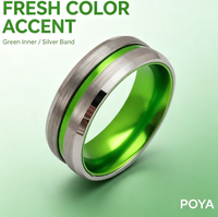 Bague en carbure de tungstène argenté brossé avec incrustation en aluminium vert, alliance unisexe de 8 mm pour couples, bijoux tendance en gros