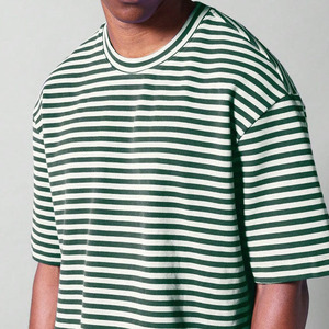 Men's Striped Casual <b>T</b>-<b>Shirt</b> Short Sleeve O-Neck Regular Fit Knitted Cotton Green <b>White</b> Patterned - Product Image 5