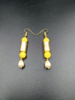 Boucles d'oreilles pendantes en laiton plaqué or, forme de boule, perles en résine jaune, imitation perle, bijoux classiques vintage pour femmes