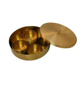 New Design Brass Spice <b>Box</b> With Lid And Six Compartments Gold Mirror Polished Brass spice <b>Box</b> - Product Image 1