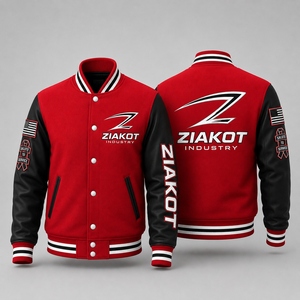 Veste Bomber Varsity Letterman Bicolore Rouge, Noir et Blanc Personnalisée à Boutons Intégraux pour l'Industrie Ziakot – Vente en Gros Directe - Product Image 1