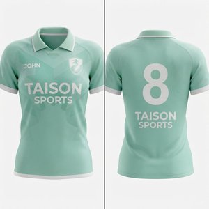 เสื้อรักบี้ชาย พรีเมียม ระบายเหงื่อได้ดี 100% โพลีเอสเตอร์ 140 กรัม สีเขียวมิ้นท์ ขาวล้วน พิมพ์ลายดิจิตอลตามสั่ง โลโก้พิมพ์ดิจิตอล ระบายอากาศได้ดี - Product Image 1