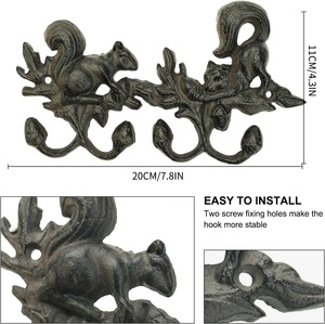 Cast Iron Cute Squirrel 4 Hooks Coat Hanger Towel Keys Hats Bags Clothes Rack Modern Eco-Friendly <b>Wall</b> Mounted Storage Organizer - Product Image 2